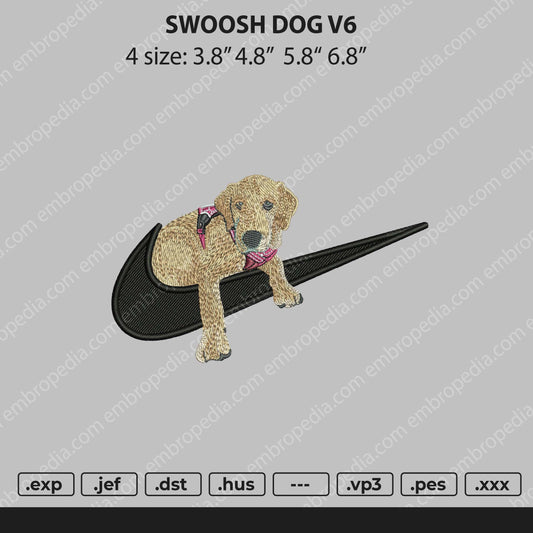 Swoosh Dog V6 Embroidery File 4 size