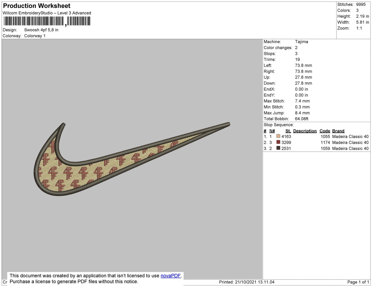 Swoosh 4pf Embroidery File 4 size