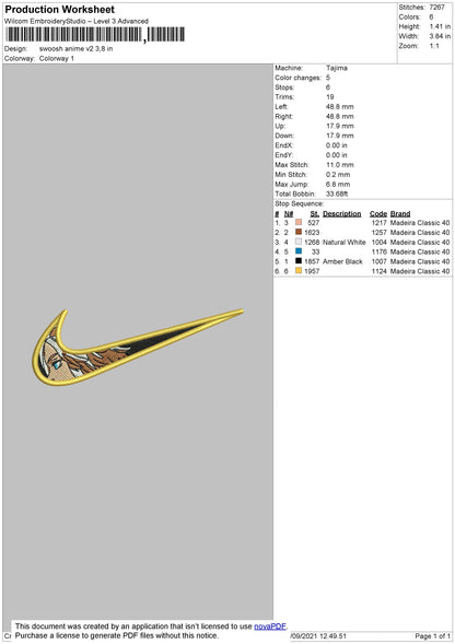 Swoosh Anime V2 Embroidery File 4 size
