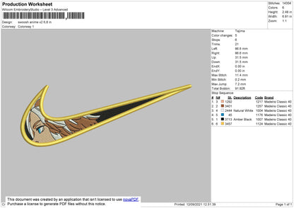 Swoosh Anime V2 Embroidery File 4 size