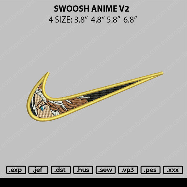 Swoosh Anime V2 Embroidery File 4 size