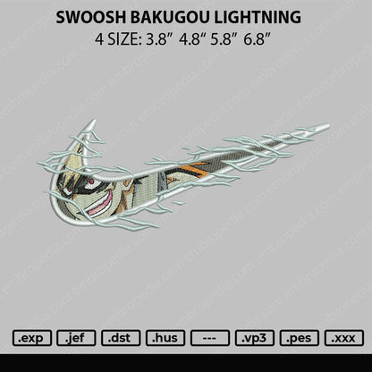 Swoosh Bakugou Lightning Embroidery File 4 size