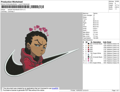 Swoosh Boondocks Embroidery File 4 size