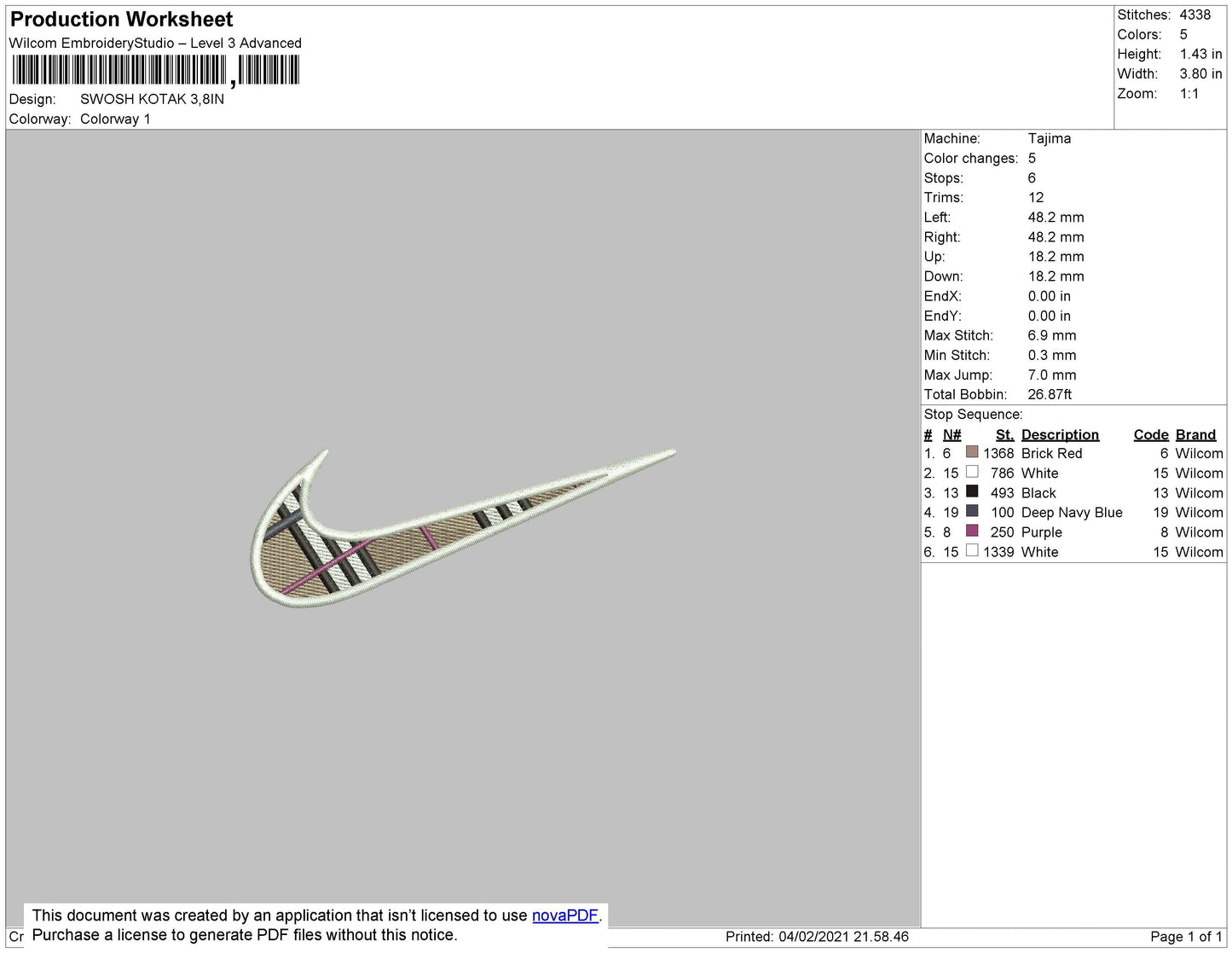 Swoosh Burberry Embroidery File 8 size