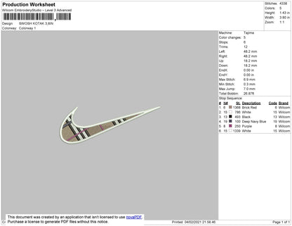 Swoosh Burberry Embroidery File 8 size