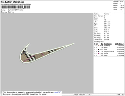 Swoosh Burberry Embroidery File 8 size
