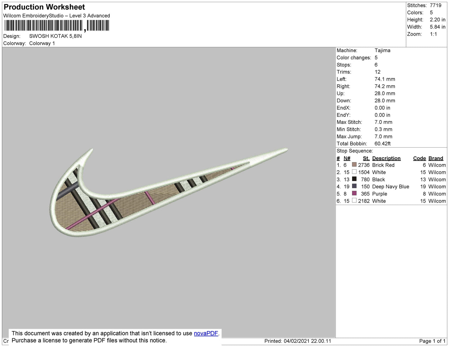 Swoosh Burberry Embroidery File 8 size