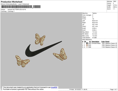 Swoosh Butterflies Embroidery File 4 size