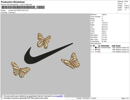 Swoosh Butterflies Embroidery File 4 size
