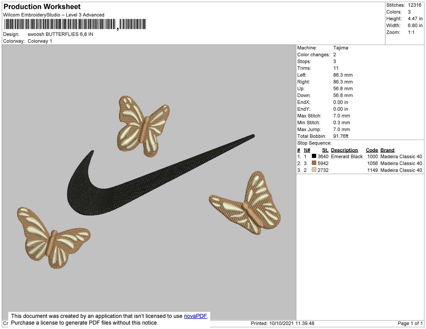 Swoosh Butterflies Embroidery File 4 size
