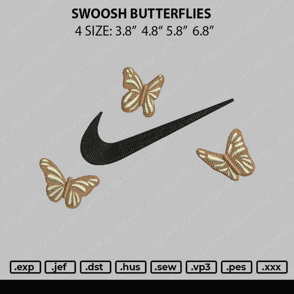 Swoosh Butterflies Embroidery File 4 size