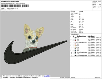 Swoosh Dog V5 Embroidery File 4 size