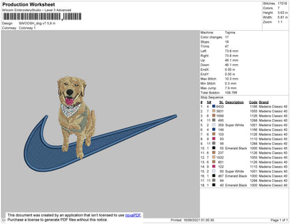 Swoosh Dog V7 Embroidery File 4 size
