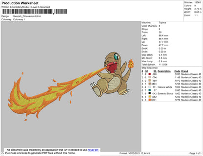 Swoosh Dinosaurus Embroidery File 6 Size