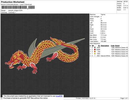 Swoosh Dragon Embroidery File 4 size