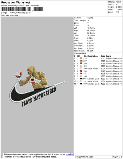 Swoosh Boxing Embroidery File 4 size