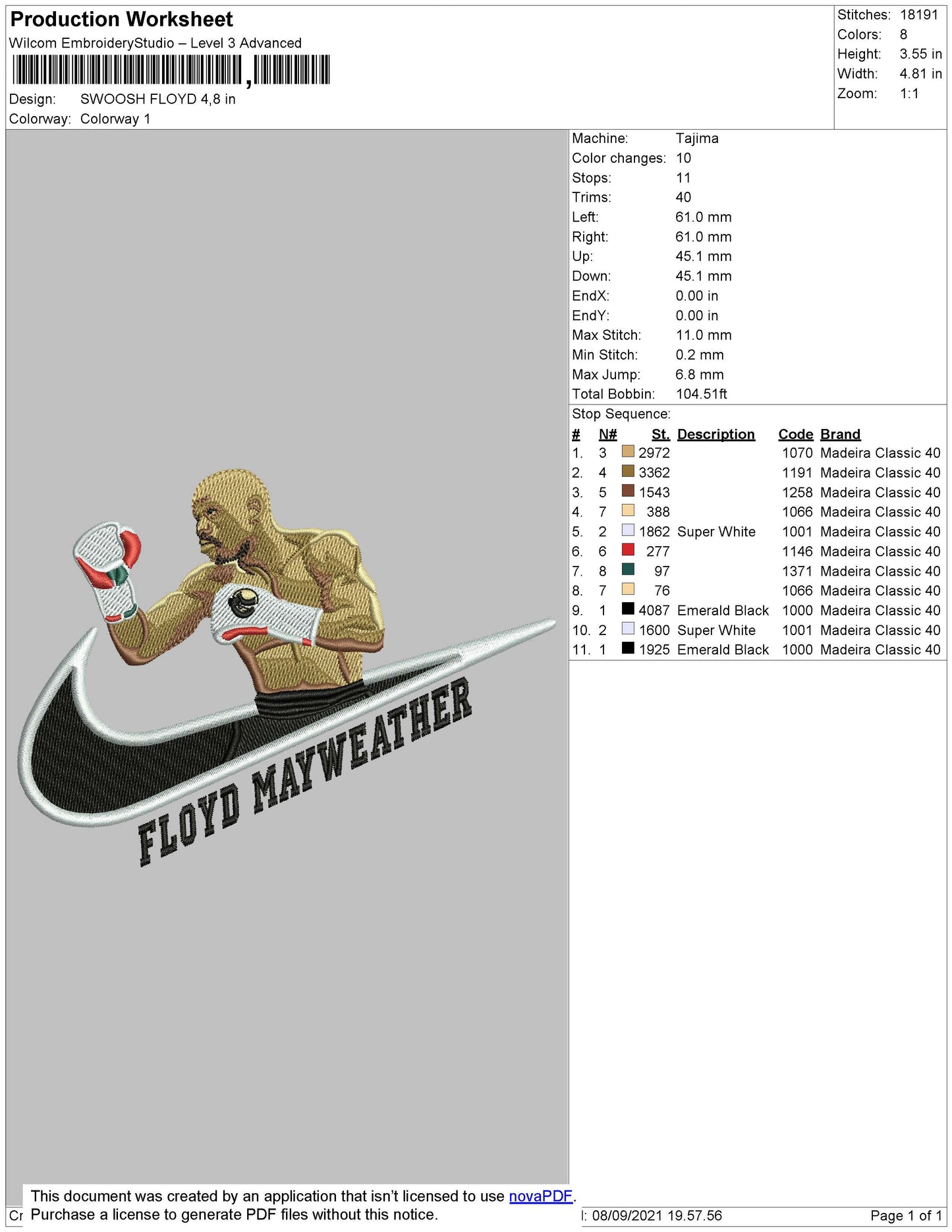 Swoosh Boxing Embroidery File 4 size