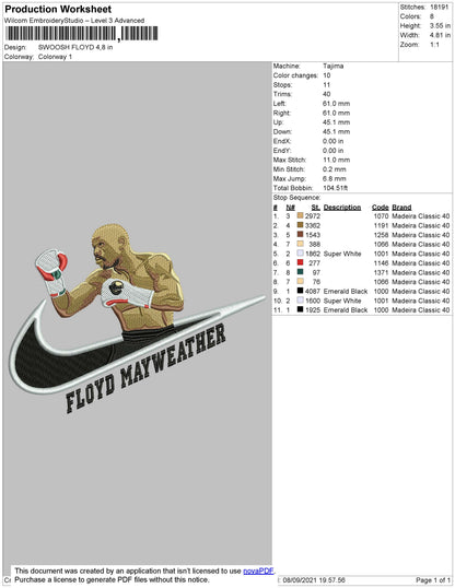 Swoosh Boxing Embroidery File 4 size