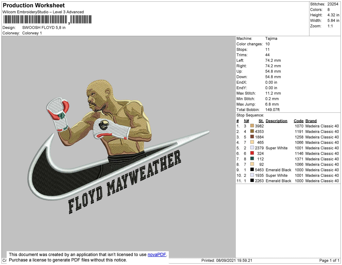 Swoosh Boxing Embroidery File 4 size