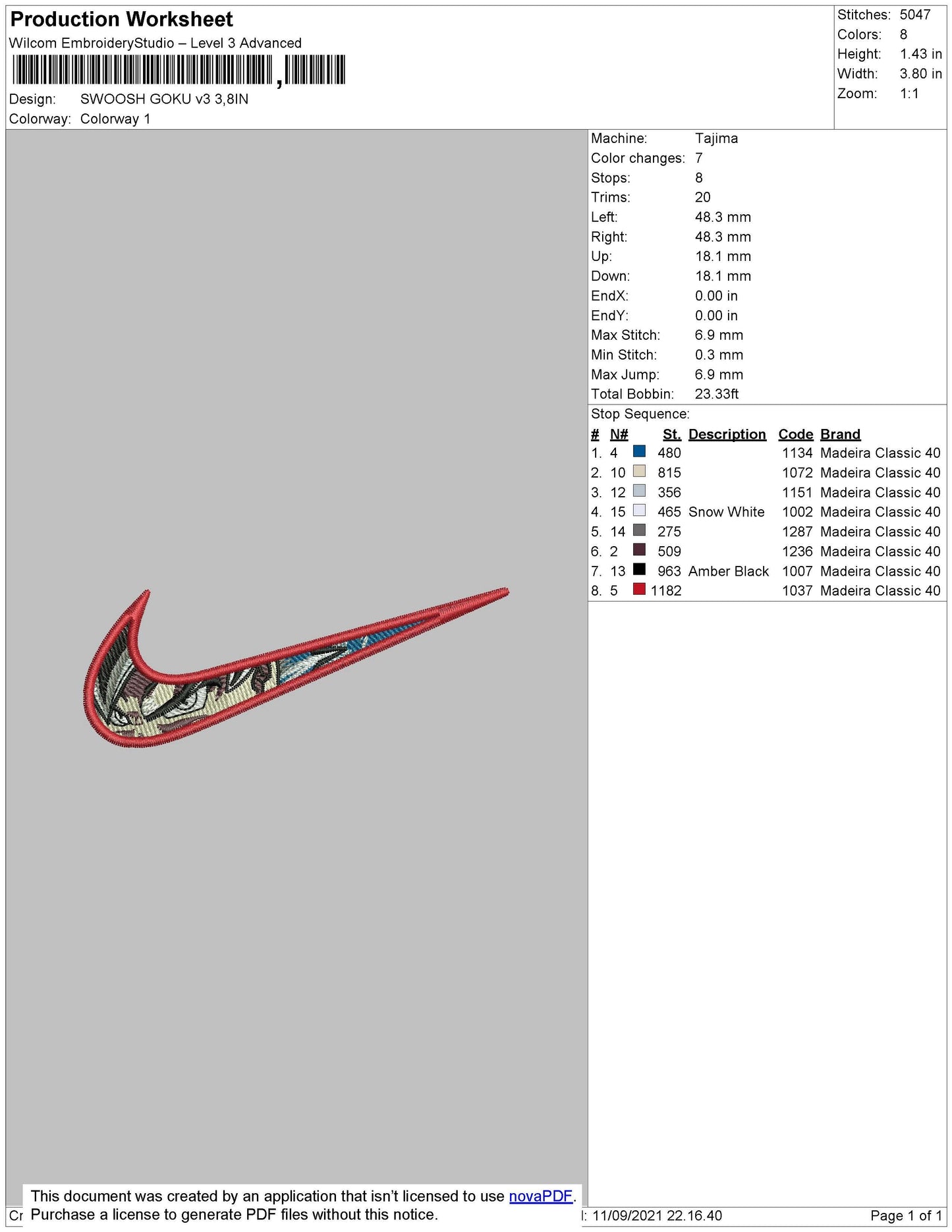Swoosh Goku V3 Embroidery File 4 size