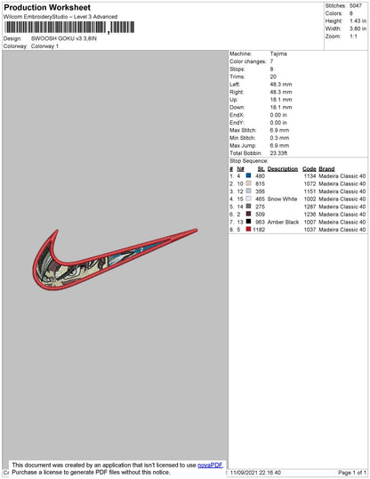 Swoosh Goku V3 Embroidery File 4 size