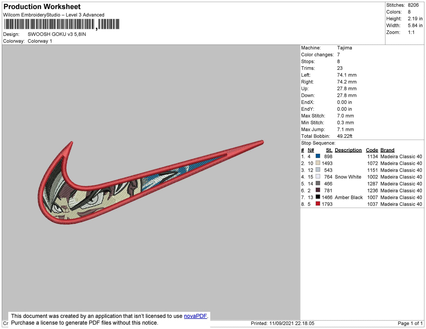 Swoosh Goku V3 Embroidery File 4 size