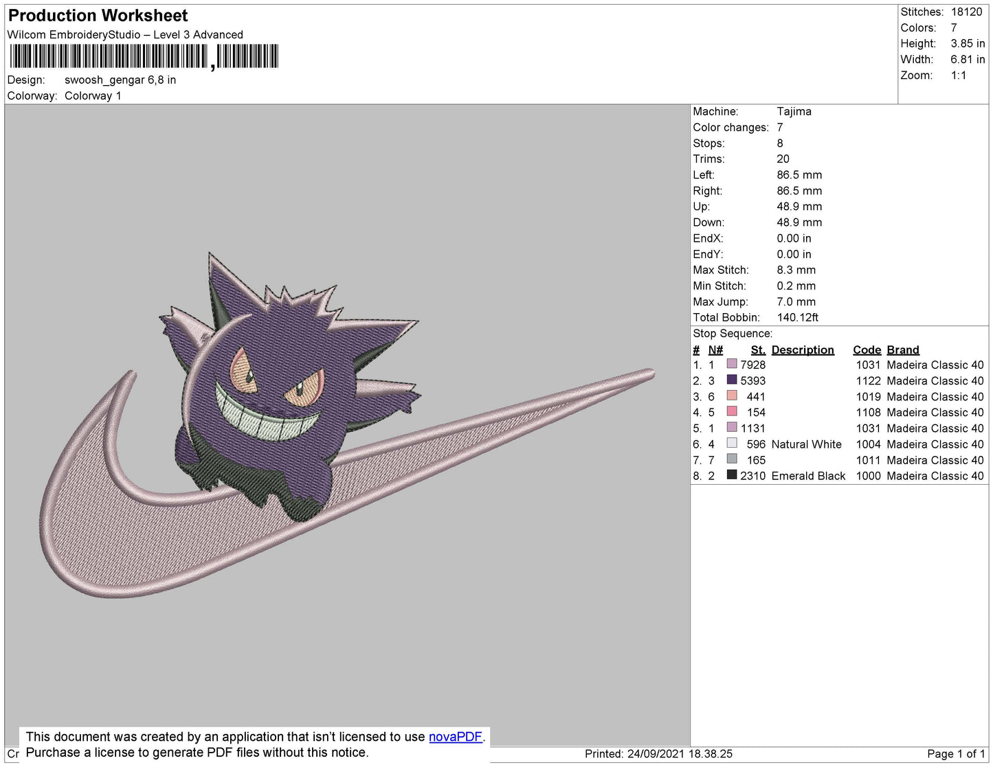 Swoosh Gengar Embroidery File 4 size