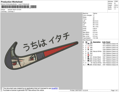 Swoosh Itachi V3 Embroidery File 4 size