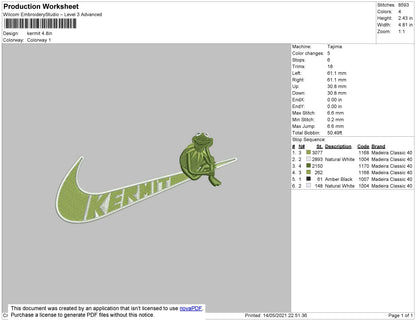 Swoosh Kermit Embroidery File 4 size