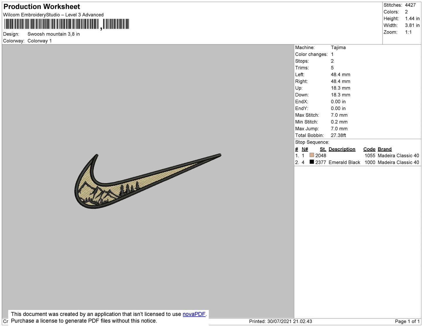 Swoosh Mountain Embroidery File 4 size