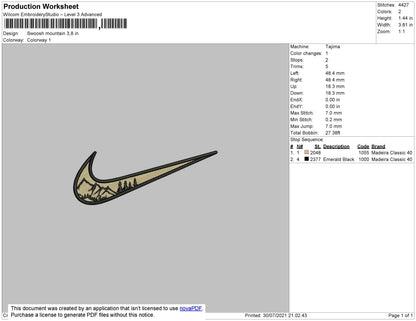 Swoosh Mountain Embroidery File 4 size