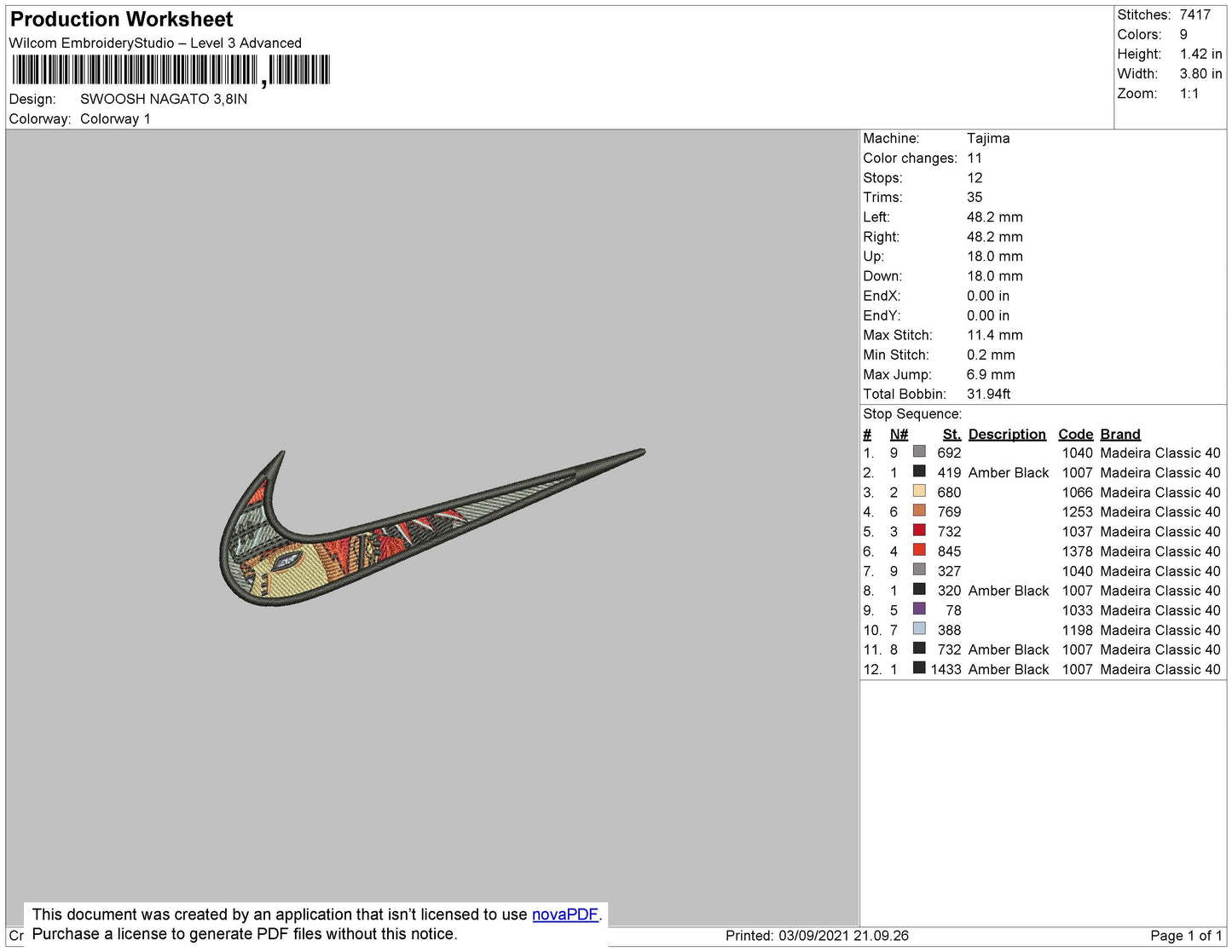 Swoosh Nagato Embroidery File 4 size