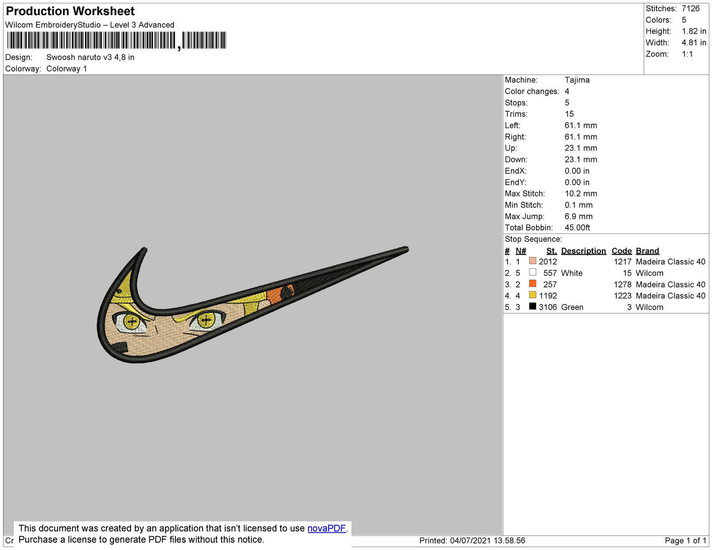 Swoosh Naruto Mode V3 Embroidery File 4 size