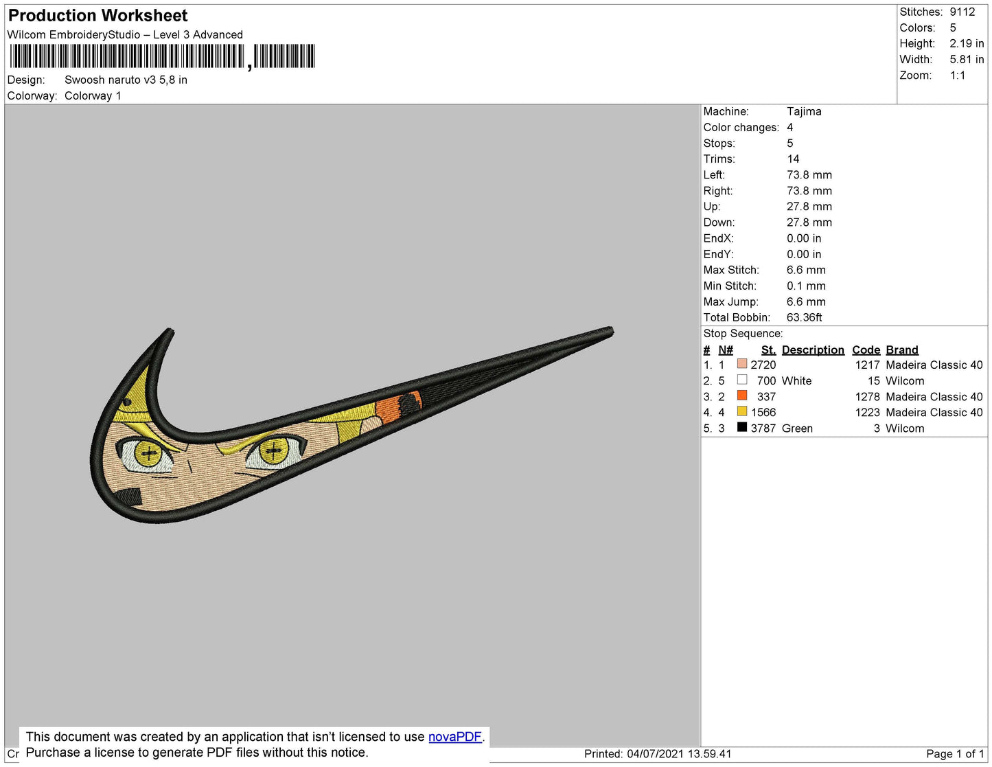 Swoosh Naruto Mode V3 Embroidery File 4 size