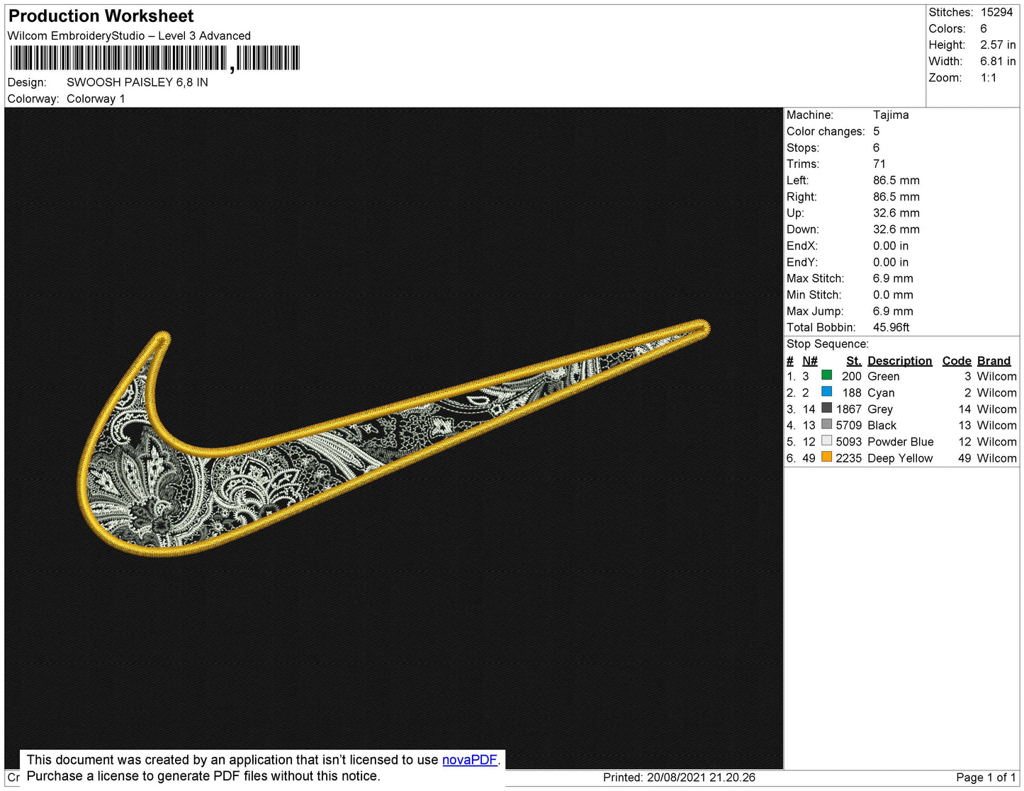 Swoosh Paisley Embroidery File 4 size