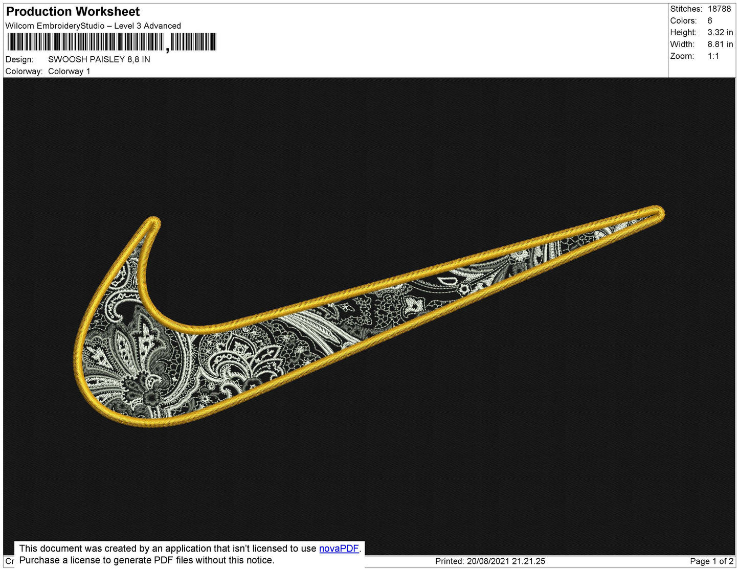 Swoosh Paisley Embroidery File 4 size