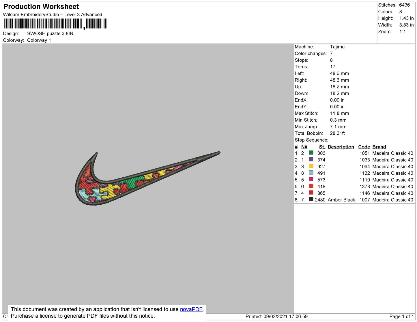 Swoosh Puzzle Embroidery File 4 size