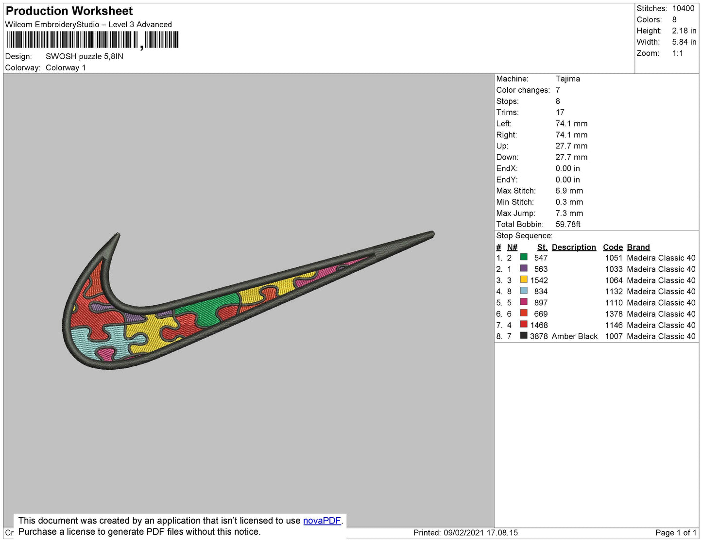 Swoosh Puzzle Embroidery File 4 size