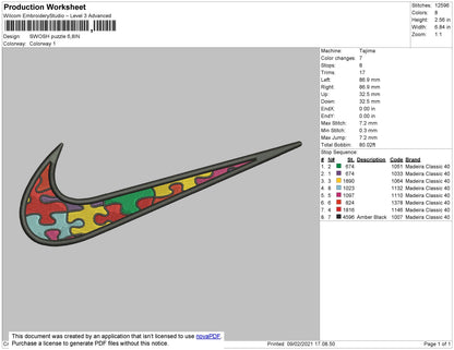 Swoosh Puzzle Embroidery File 4 size