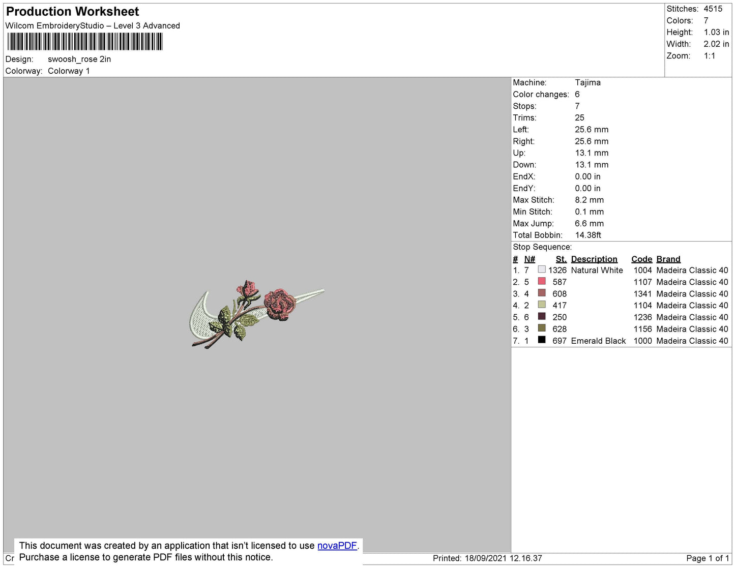Swoosh Rose 002 Embroidery File 4 size