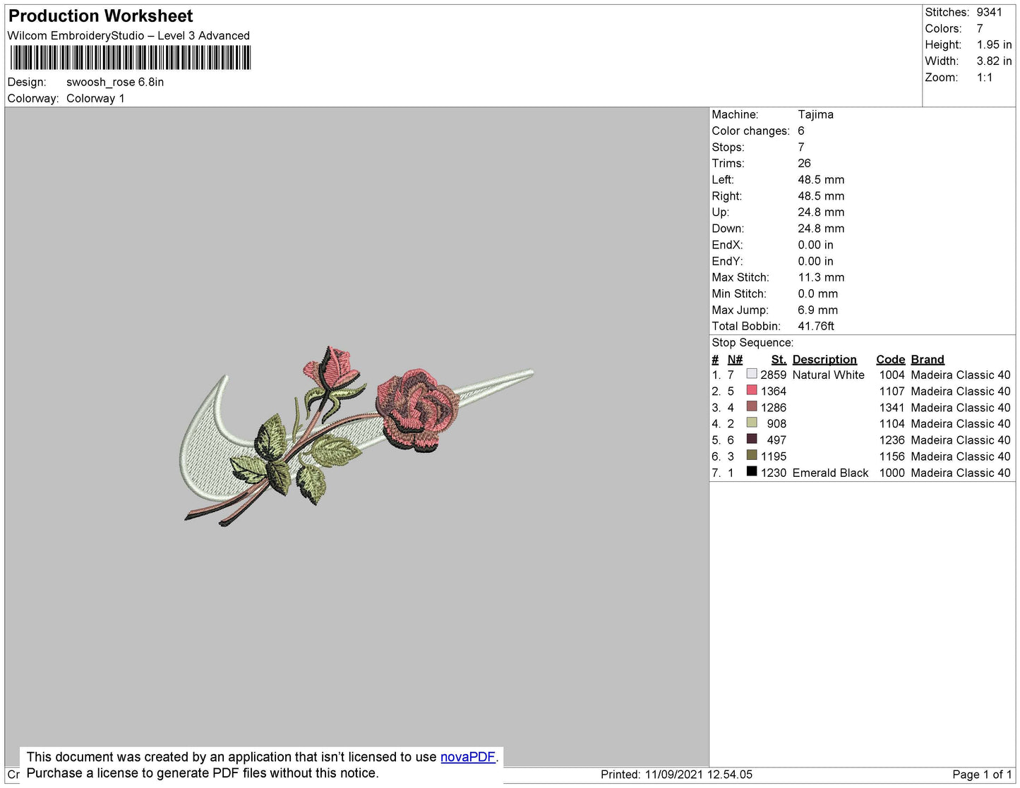 Swoosh Rose 002 Embroidery File 4 size