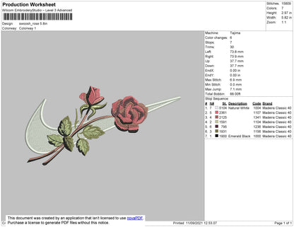 Swoosh Rose 002 Embroidery File 4 size