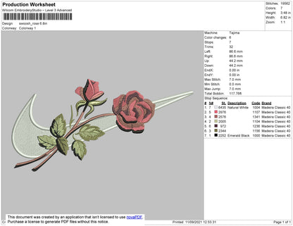 Swoosh Rose 002 Embroidery File 4 size
