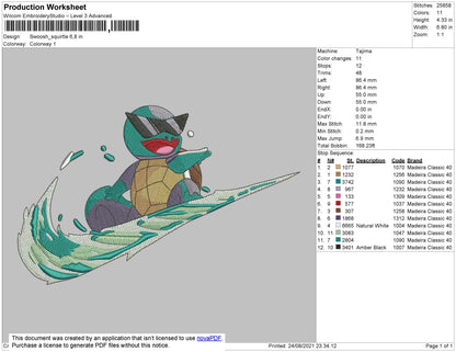 Swoosh Squirtle Embroidery Faile 4 size