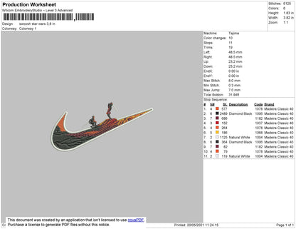Swoosh StarWars Embroidery File 4 size