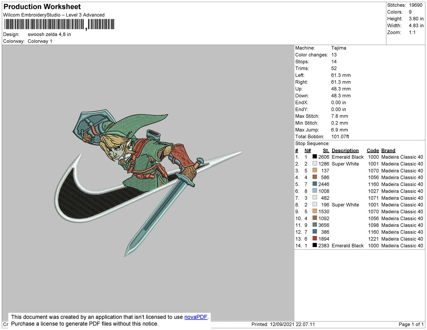 Swoosh Zelda Embroidery File 4 size