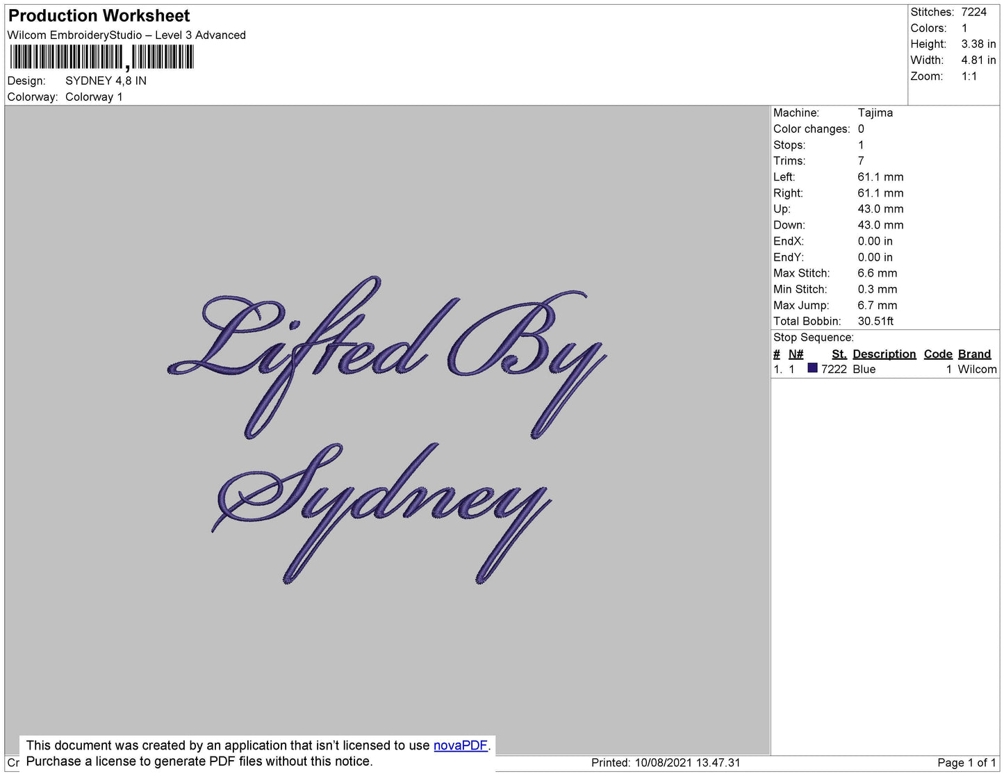 Sydney Text Embroidery File 4 size