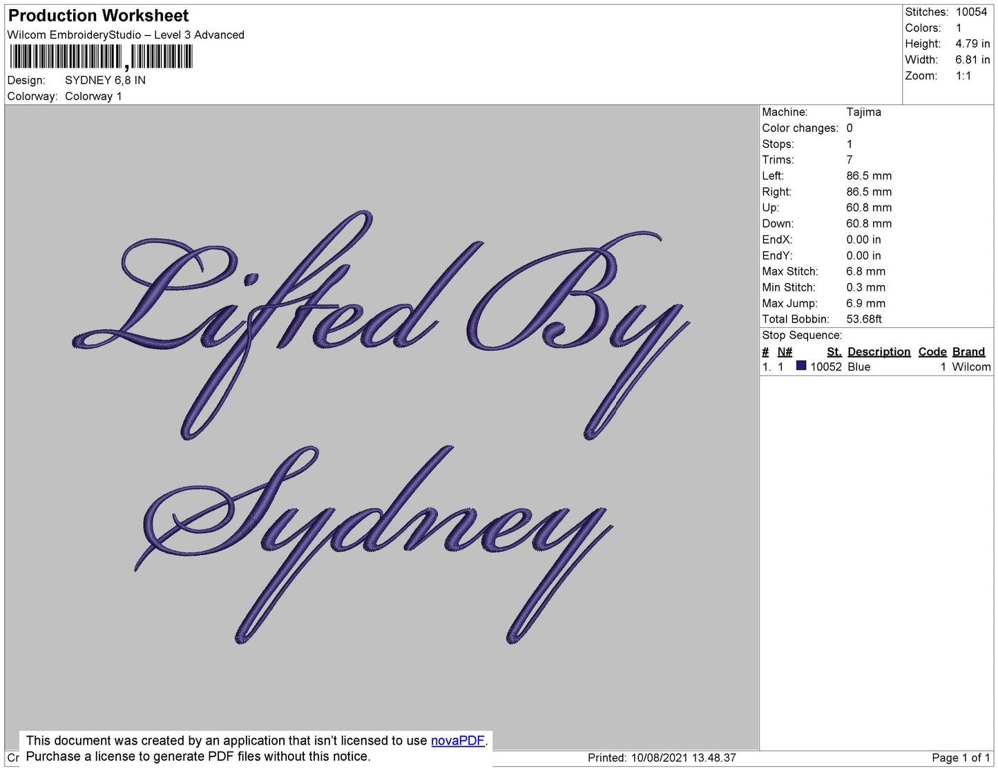 Sydney Text Embroidery File 4 size