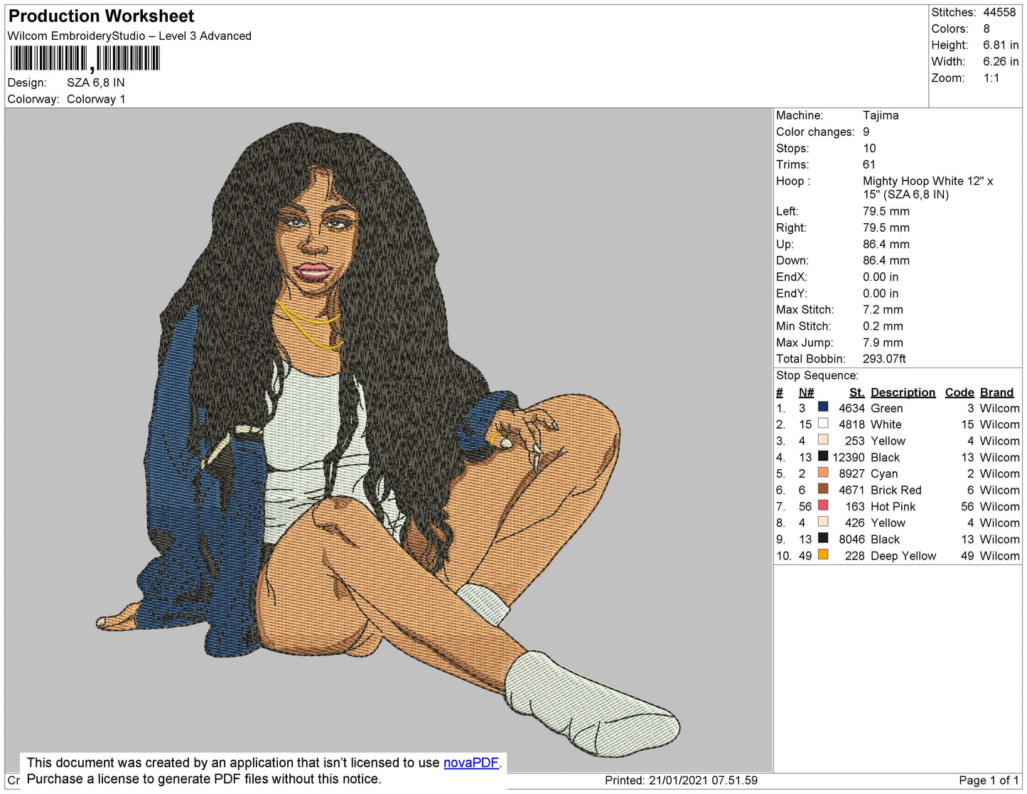 SZA Embroidery File 4 size