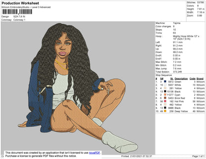 SZA Embroidery File 4 size